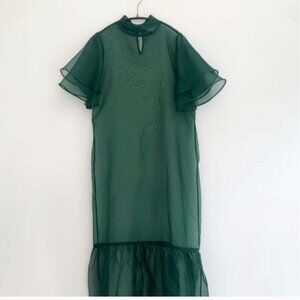 Kamperett Dark Green Barre Silk Dress NWT S